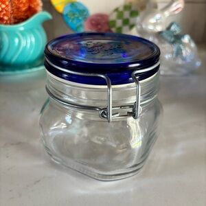 Vintage BORMIOLI ROCCO FIDO Cobalt Blue Glass Lid Jar